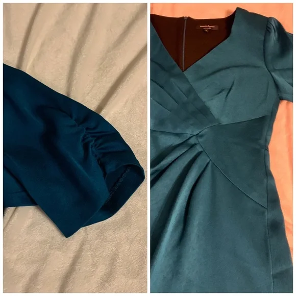 Nanette Lepore teal ruched sheath dress 6 - Picture 3 of 7